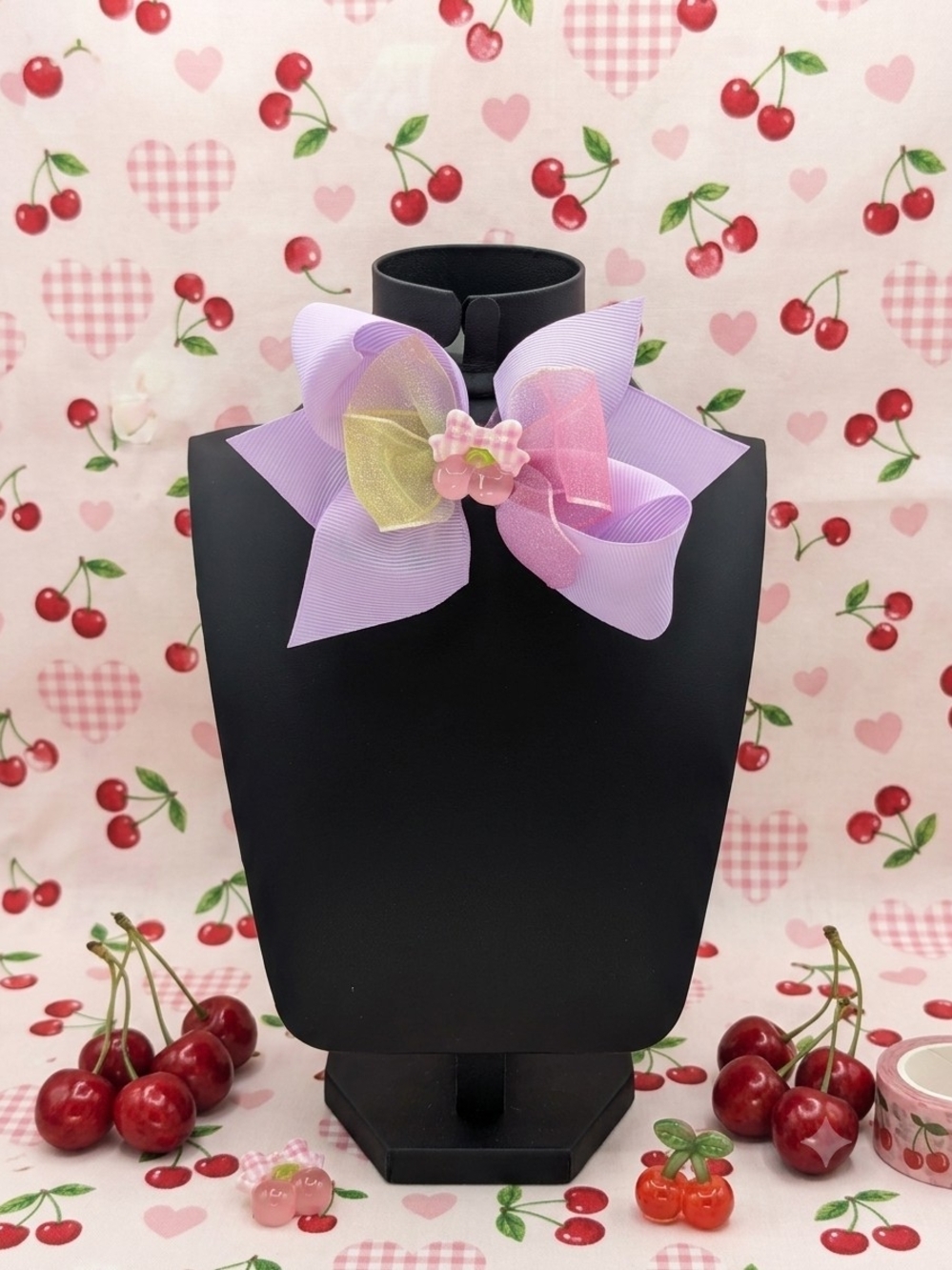 Lilac Medium Sized Cherry Themed Hairbow
